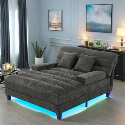 Modern Chenille Upholstered Chaise Lounge With Adjustable Backrest And Led Light Strip