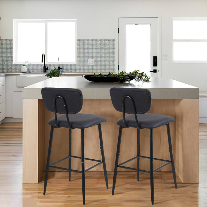 Upholstered Counter Stool with Metal Frame, Black