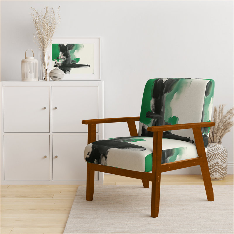 Chaise avec accoudoirs rembourrée Geometric IV, Velours rouge, Accoudoirs carrés bruns