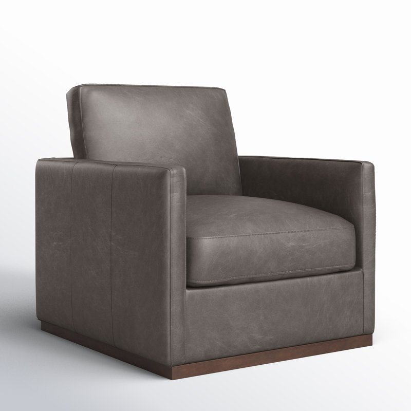 Portman Swivel Club Chair, Grey Genuine Leather