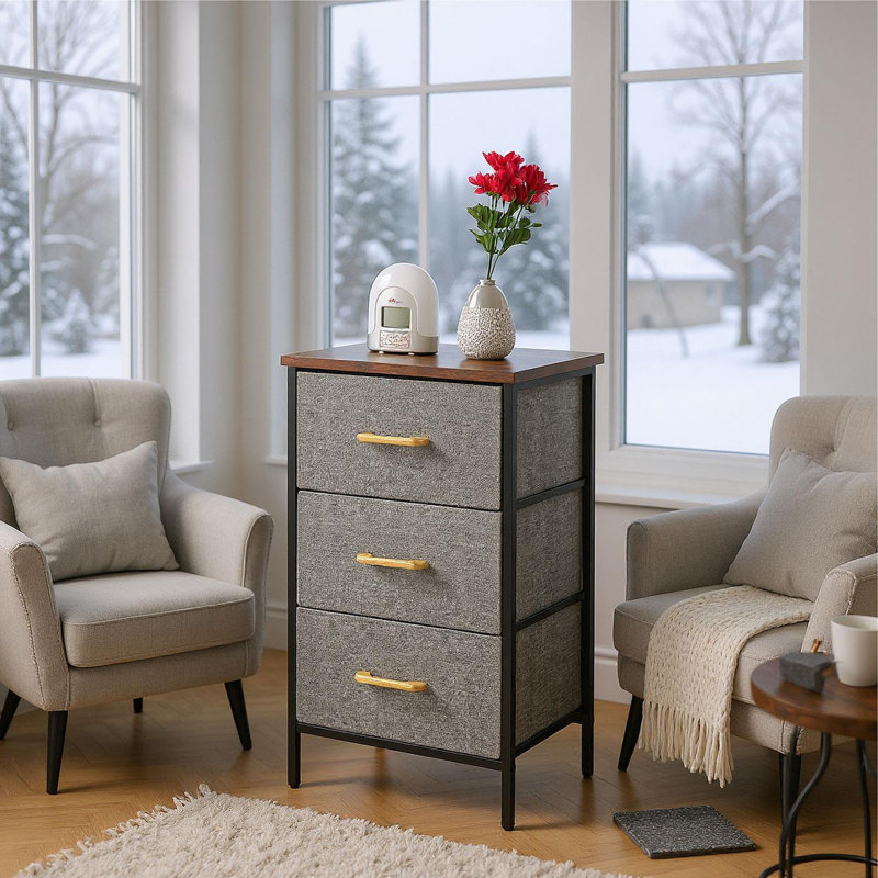 40cm W Metal Bedside Table, Brown/Grey