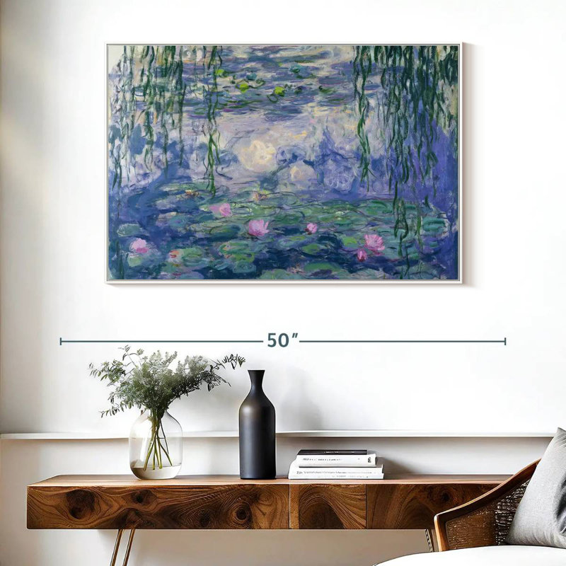Nymphéas V, 40 po x 27 po, Cadre flottant blanc