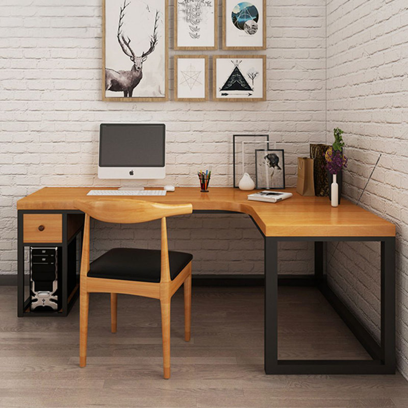 Bureau en coin en L en bois massif, H 29,53 po x l 70,87 po x P 47,24 po, Retour à droite