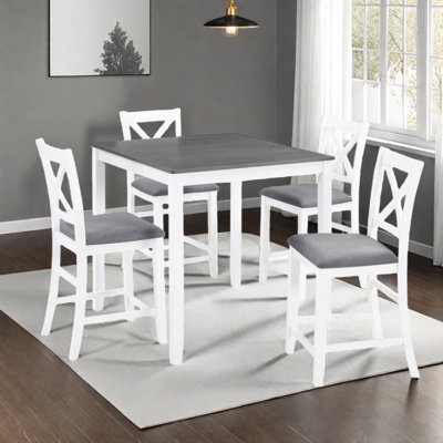 Ensemble de table de salle à manger à hauteur de comptoir 5 pièces avec 4 chaises rembourrées, ensemble de table carrée en bois pour 4