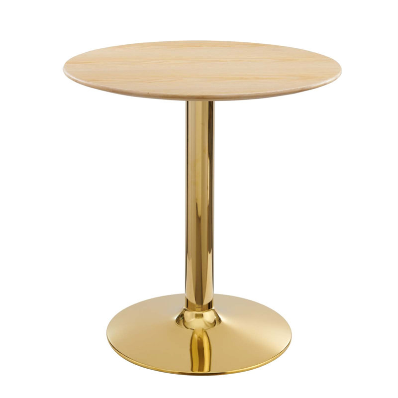 Mid-Century Modern Cherry Wood 28" Round Dining Table with Gold Pedestal