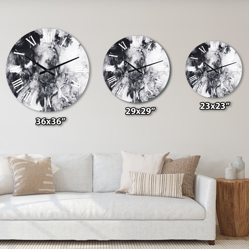Horloge murale moderne bleu gris et blanc, liquide Art Waves II, Moyen