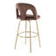 Tabouret de bar à hauteur fixe avec pivot en métal doré et velours espresso avec repose-pieds rond en métal doré - ensemble de 2