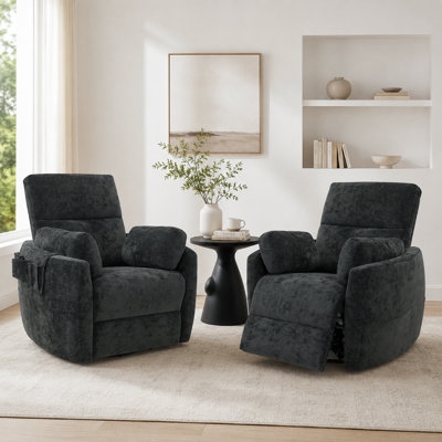 270° Swivel Rocker Power Recliner Chair, Quiet Brushless Motor Electric Recliner With Usb & Type-c Charging, Detachable Storage Pocket, 2 Throw Pillows, Curved Wrap-around Armrest, 4 Colors Available