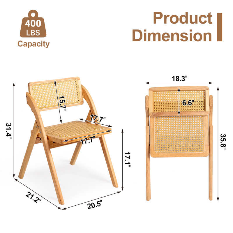 Wood Armless Folding Chairs(Set Of 2), Natural