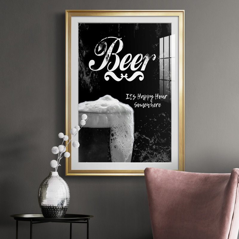 Beer - art textuel avec cadre photo, Or, H 30,5 po x l 42,5 po x P 1,5 po