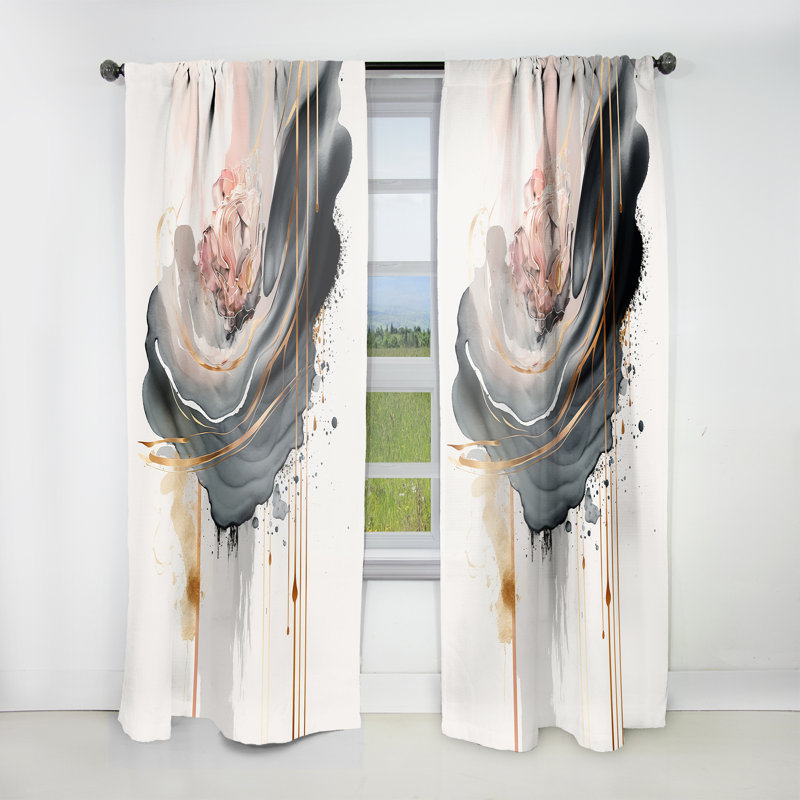 Picardy - Grey Elegant Roses - Modern Curtain - Velvet Room Darkening - 1 panel, 52" W x 84" L