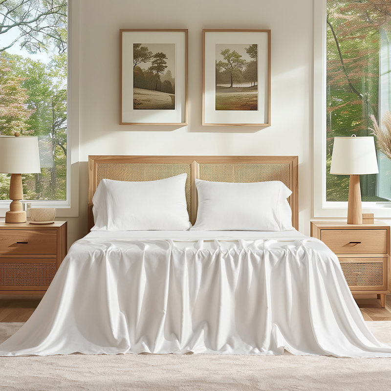Ensemble de draps en coton Tencel, Ensemble de draps pour grand lit avec 3 pièces su, Blanc brillant