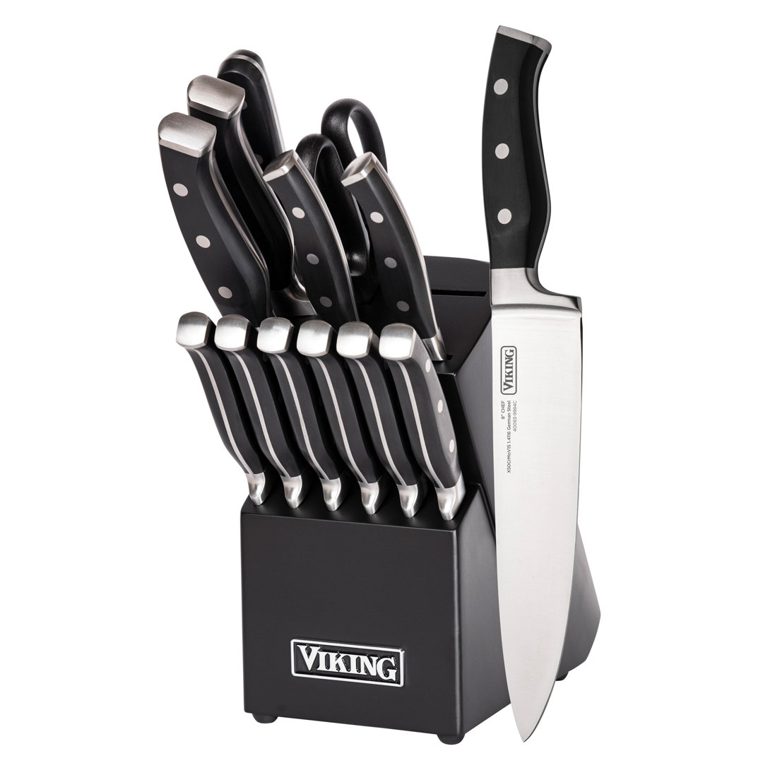 Viking 14 Piece X50CrMoV15 Stainless Steel Cutlery Block Set, Black Block Viking