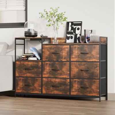 Commode Oakridge avec 8 tiroirs profonds en tissu avec 3 prises USB et 2 pour le salon