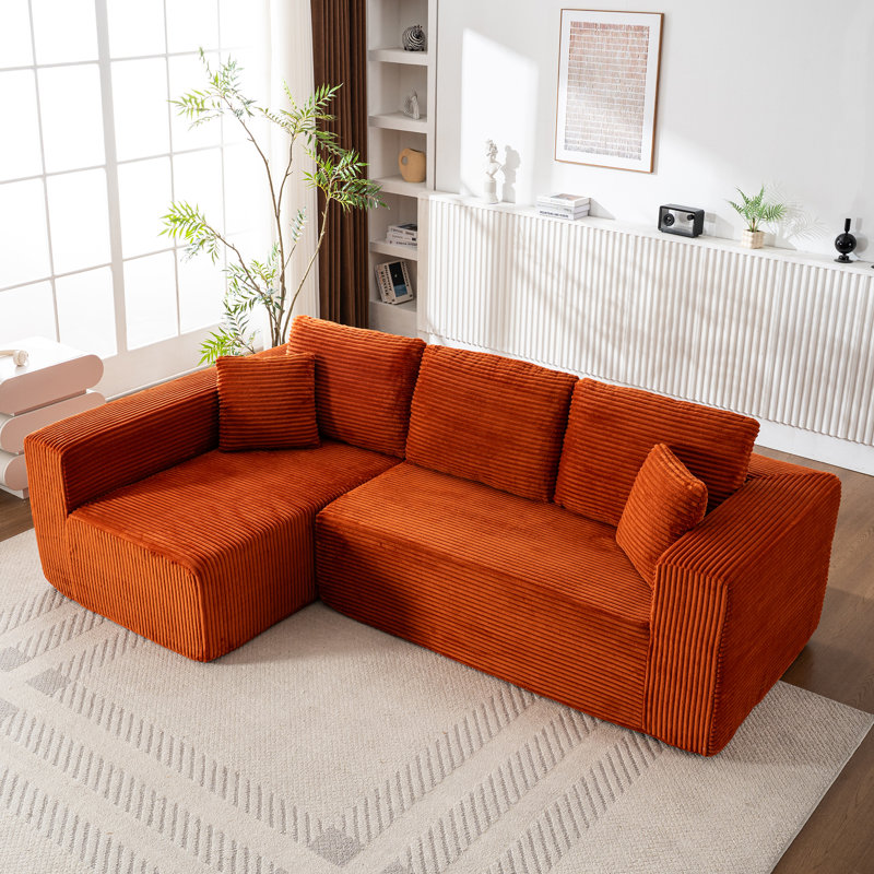Canapé modulaire en L Northwyn avec revêtement en velours côtelé doux et confort d'assise profond, Orange