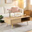 Table basse moderne en rotin de 41,34 po avec porte de rangement coulissante - Pieds en bois massif, finition naturelle pour le salon et le bureau