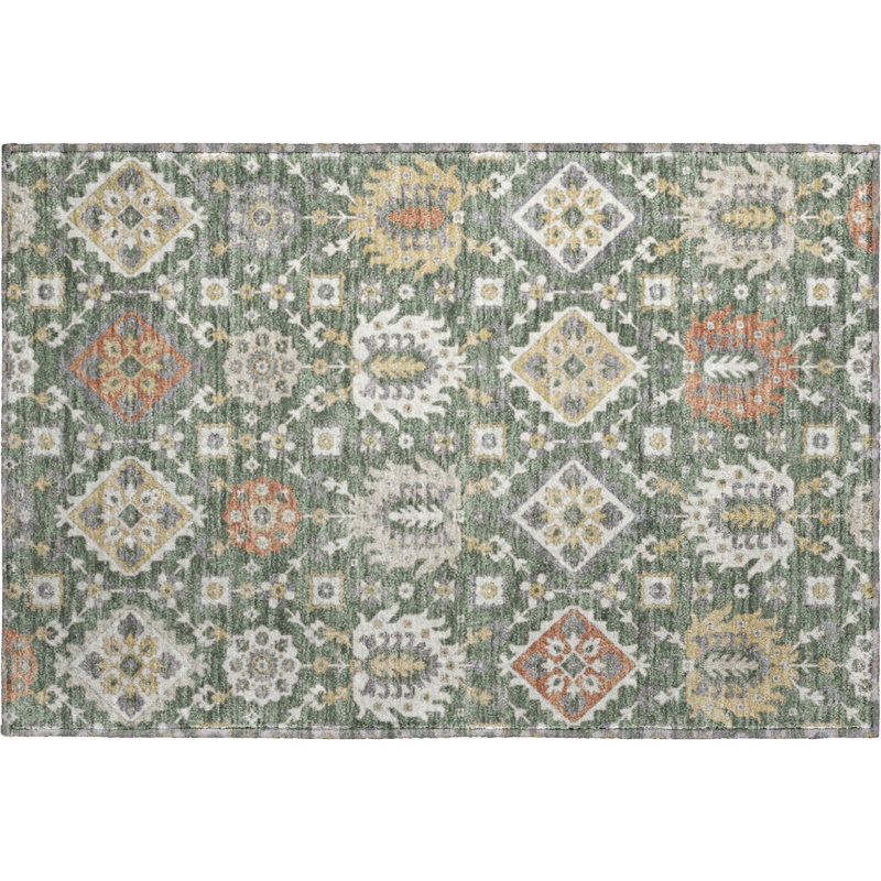 Premium Machine Washable Mayfield AMF2200 bohemian Rug, 1'8" x 2'6", Green
