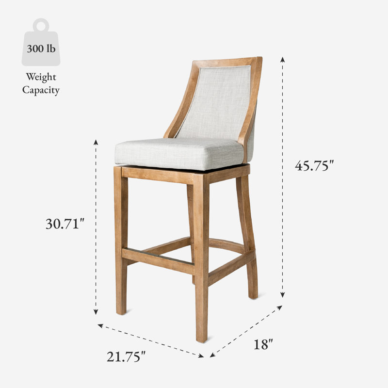 Maven Lane Vienna Swivel Stool with Fabric Upholstery, Bar Stool ( 31" Seat Height), Weathered Oak