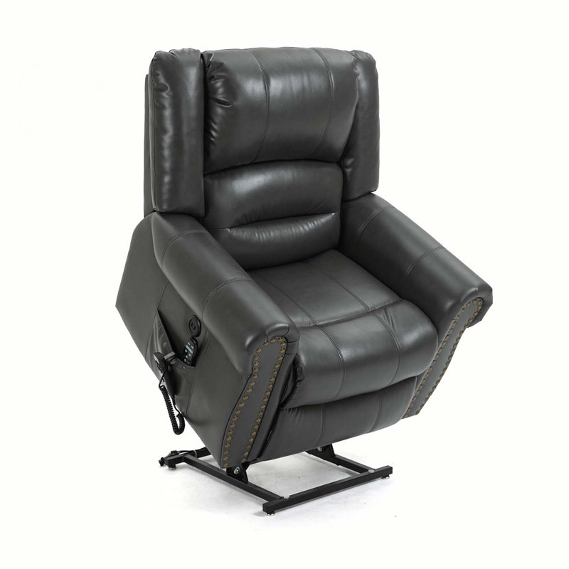 Leather Heated Massage Chair, Gray Faux Leather