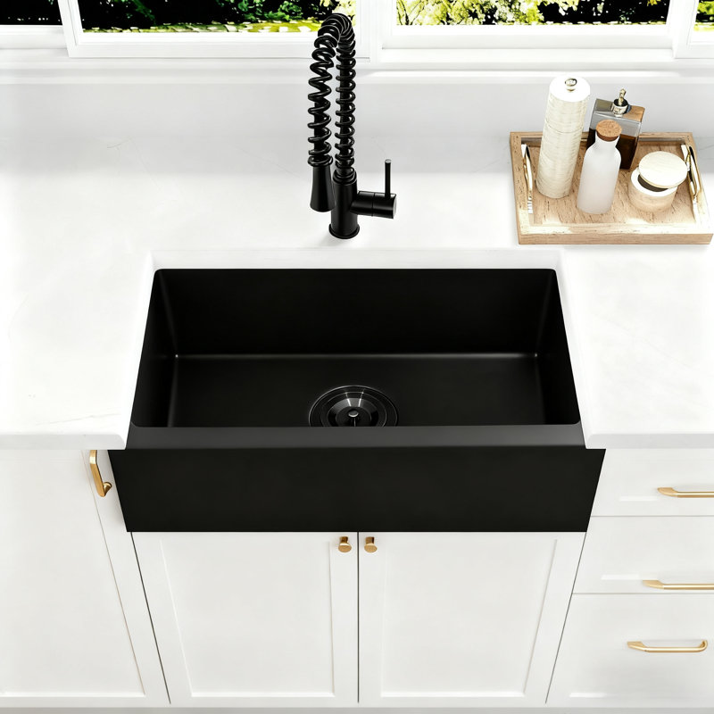 23" L X 16" W Black Farmhouse/Apron kitchen Sink Single Basin Stainless Steel RV Sink, Black