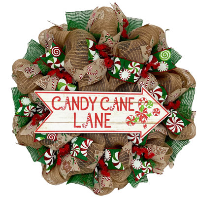 Couronne de Noël en forme de canne de bonbon décorée à la main