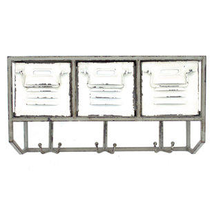 Metal Wall Organizer with Key Hooks