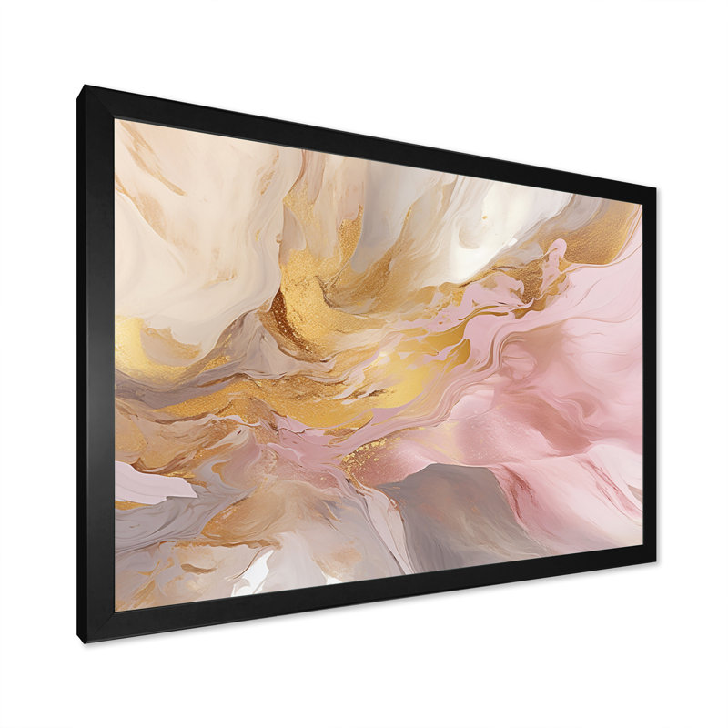 Exquis symphonie abstraite rose et pastel doré - peinture abstraite sur toile, art mural, H 12 po x l 20 po x P 1 po