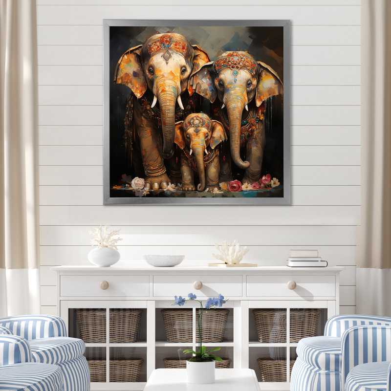 Art asiatique, éléphants thaïlandais VI - impression, H 16 po x l 16 po x P 1 po, Cadre simple argenté