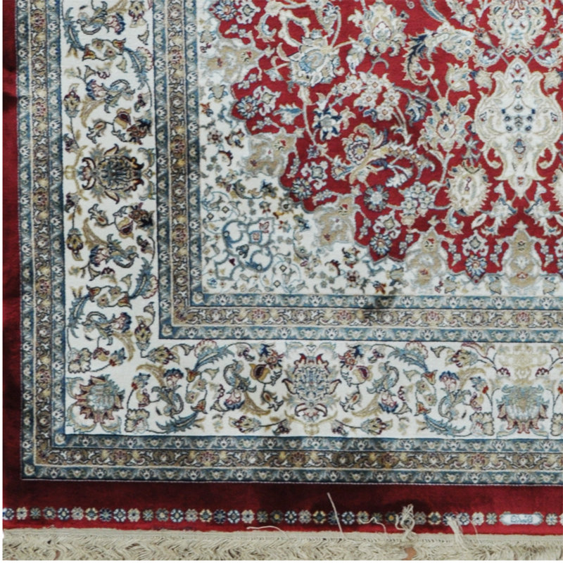 Tapis décoratif en soie de style persan rouge de conception unique 4 pi x 6 pi noué à la main