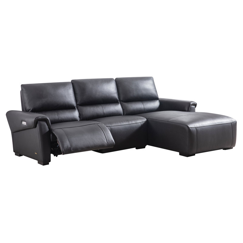 Minnich Upholstered Power Reclining L-Shaped Sectional, Right Hand Facing, Black