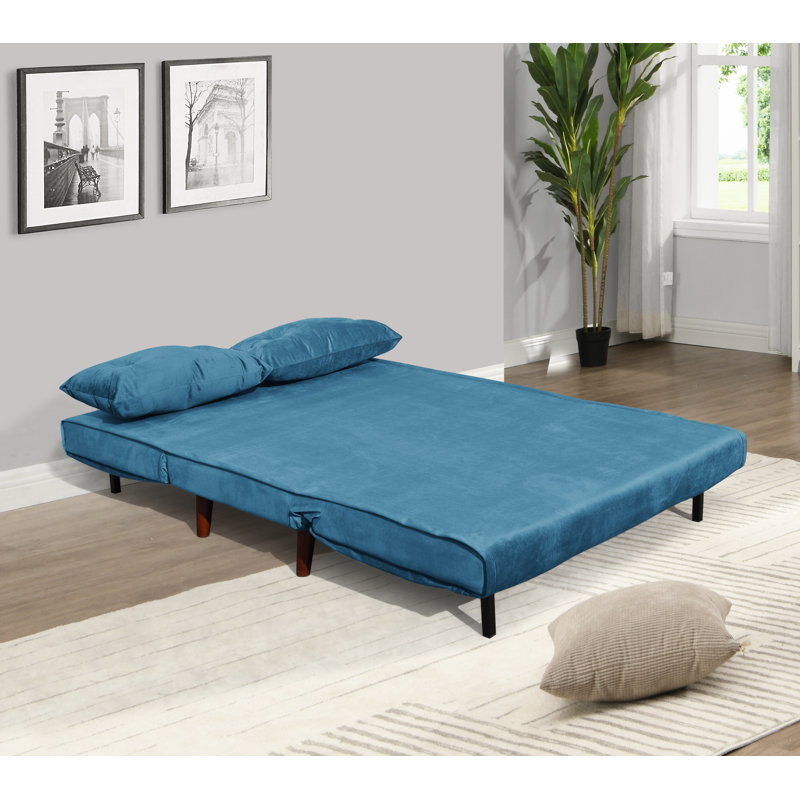 Cramerton 2 Seater Velvet Sofa Bed, Blue