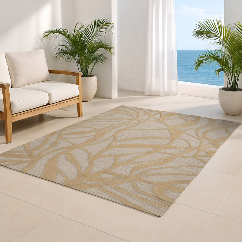Tapis brun abstrait intérieur et extérieur, Rectangulaire 8 pi x 10 pi