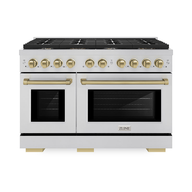 ZLINE Autograph 48" Paramount Double Oven Dual Fuel Range w/ White & Gold Accents (SDRZ-WM-48-G), Stainless Steel