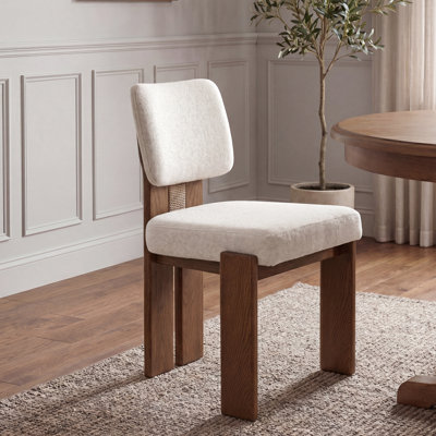 Chaise de salle à manger en chêne massif avec assise rembourrée et dossier courbé