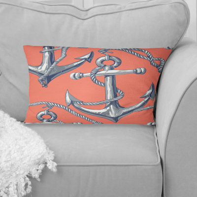 Peach Blue Nautical Anchor I - Modern Pillow
