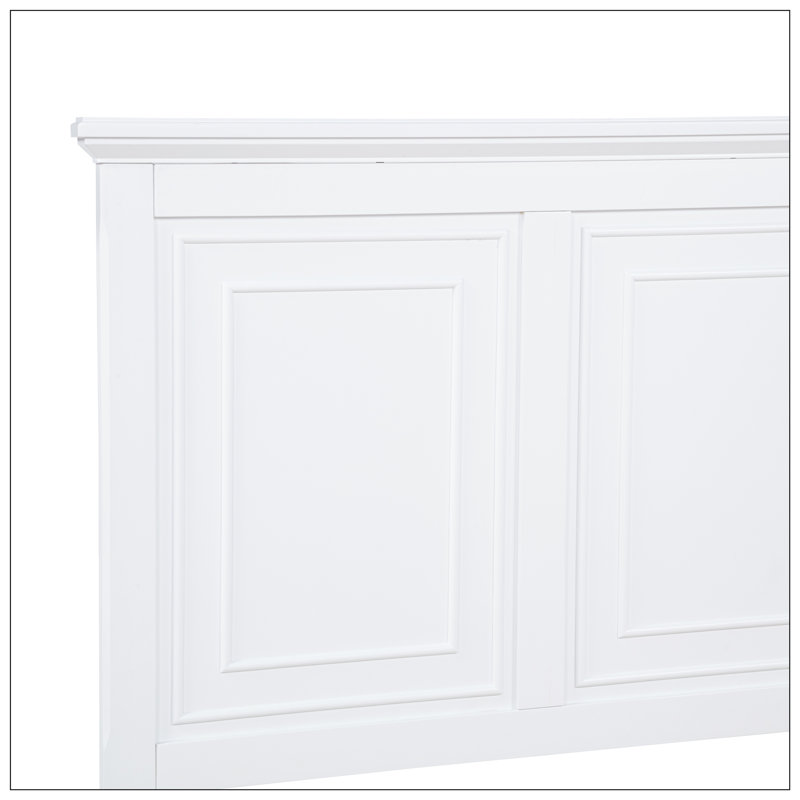 Grand lit traditionnel en bois, blanc, Blanc