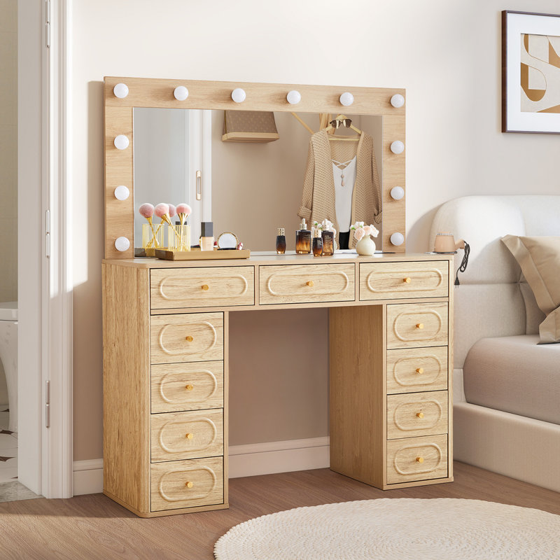Makeup Vanity With Usb Power Outlet And 3 Modes Adjustable Brightness Light, Natural