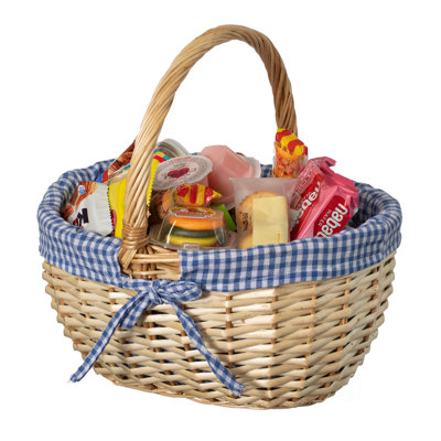 Picnic Basket With Handle And Washable Plaid Liner - Ideal For Outdoor Adventures, Photoshoots, And Home Décor - Perfect Gift Basket For Weddings And Holidays Like Halloween, M