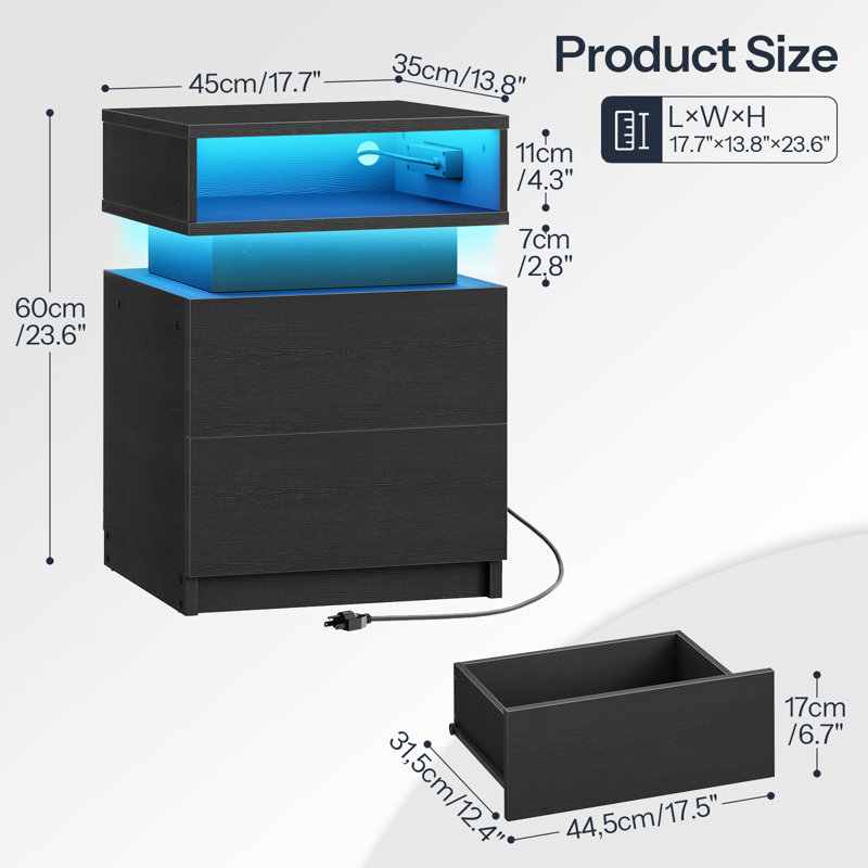 Modern Nightstand With Led Light And Storage