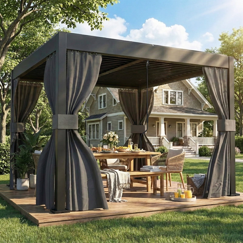 Outsunny 3 x 3 m Louvered Pergola Metal Louvred Roof Handle Dark Grey