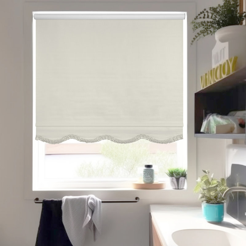Haverstraw Blackout Vinyl Roller Shade, 37.75"W x 64"L, Ivory Textured (Fringe)