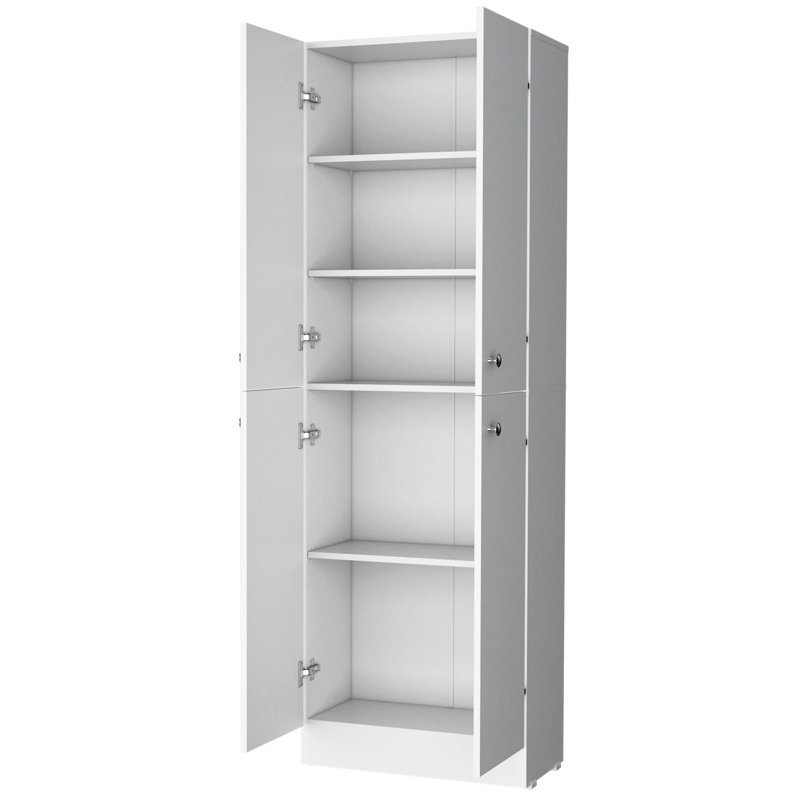 Garde-manger moderne blanc à 4 portes avec 5 tablettes dissimulées pour la cuisine et 4 portes, Blanc