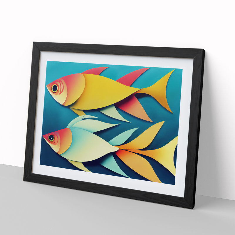 XH1022-7668X Select Fish Abstract - Single Picture Frame Painting, 46cm H x 64cm W x 2cm D, Black 
