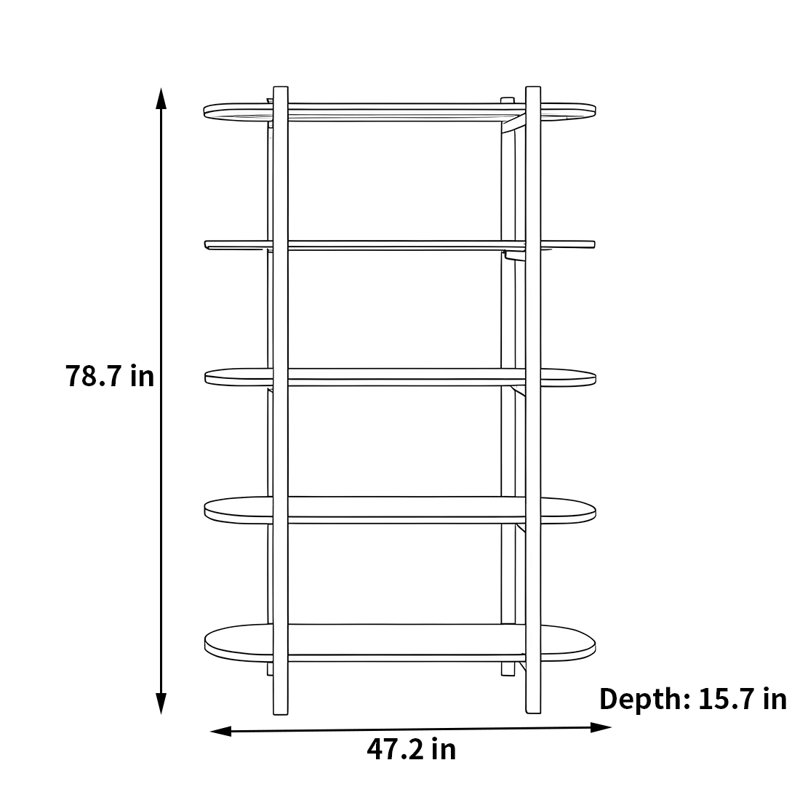 A bookcase with artistic and practical charm, (5 Shelves) 78.7"H x 47.2"W x 15.7"D, Beige/Gold