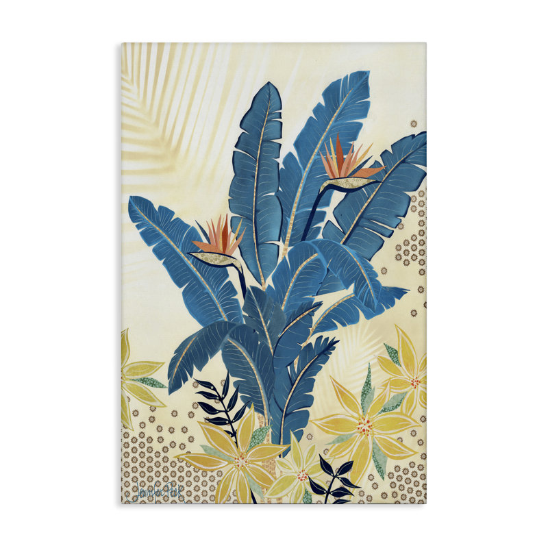 "Blue Birds Of Paradise", art mural sur toile par Jennifer Peck, H 30 po x l 20 po