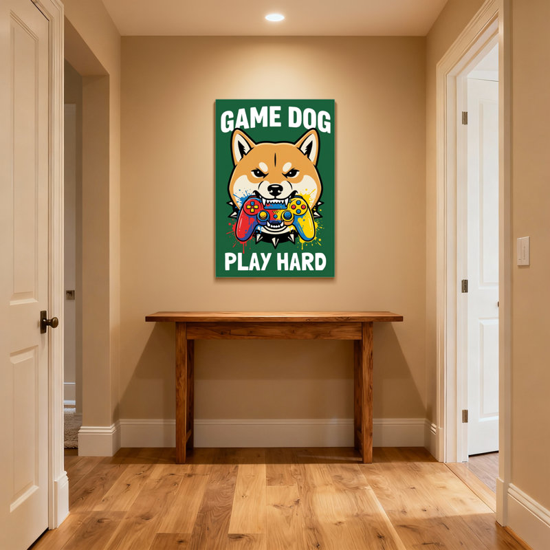Animals Game Dog Play Hard Controller Art, Wrapped Canvas, Does Not Apply, 20" H x 30" W
