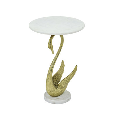 Horse Side Table with White Marble Top Decorative Sculptural End Table Aluminum Base Gold Accent Table for Living Room 16x16x23.75"