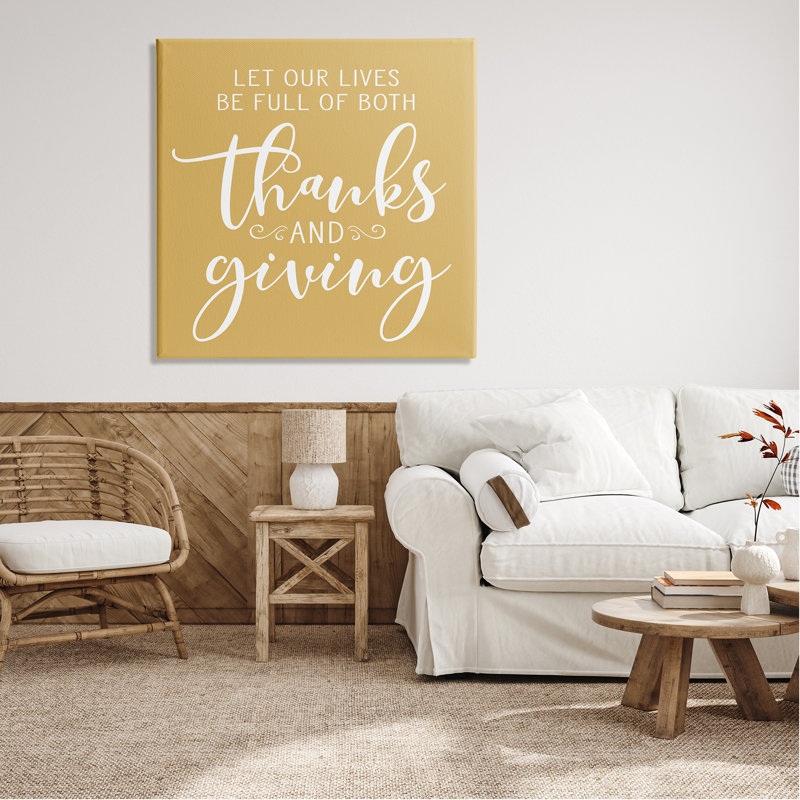 "Uplifting Thanksgiving Calligraphy Expression", jaune chaud, par lettré et doublé - peinture sur toile tendue