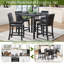 Ensemble de table 5 pièces à hauteur de comptoir, ensemble de table de cuisine en bois avec table carrée et 4 chaises rembourrées, ensemble de table de salle à manger à hauteur de comptoir avec décoration en cristal et ensemble de chaises pour la cuisine, la salle à manger, noir