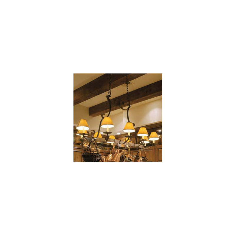 French Elegance 8 - Light Chandelier, Aged Celadon Parchment, Rustic Iron
